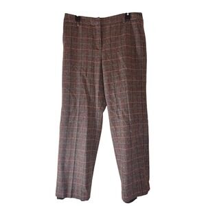 Bloomingdales Womens 12P Plaid Wool‎ Blend Career Pants Brown Orange Lined